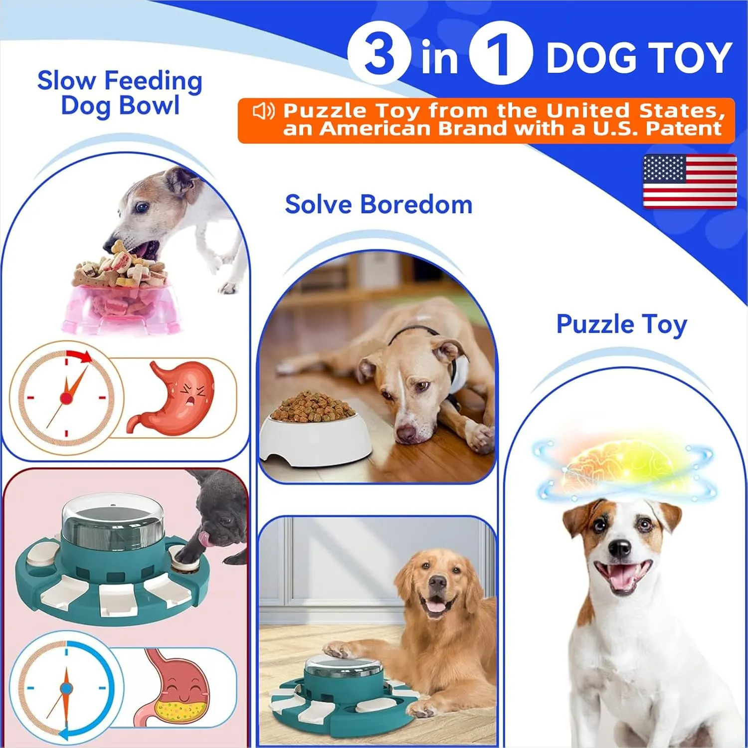 KADTC Dog Puzzle Toys w/Button Mind Games Level 2 in 1 Food Dispenser Slow Feeder Treat Puzzles Bowl Puppy Mental Stimulation Game Interactive Keep Busy Boredom Buster for Small/Medium/Large Dogs