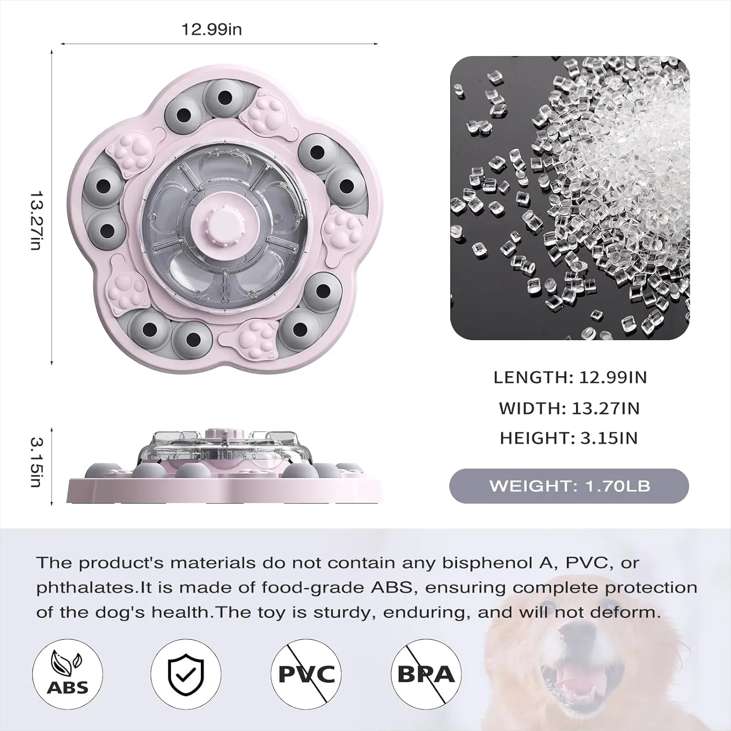 KADTC Dog Spinning Puzzle Toys Puppy Mental Games Level 3 in 1 Food Dispenser Slow Feeder Treat Puzzles Brain Stimulation Interactive Keep Them Busy Boredom Buster for Small/Medium/Large Dogs Pink