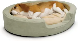 K&H Pet Products Heated Dog Bed Indoor, Thermo-Snuggly Sleeper with Removable Waterproof Heated Pad, Calming Pillow Pet Bed, Machine Washable, Safety Listed - Medium 26 X 20in Sage/Tan