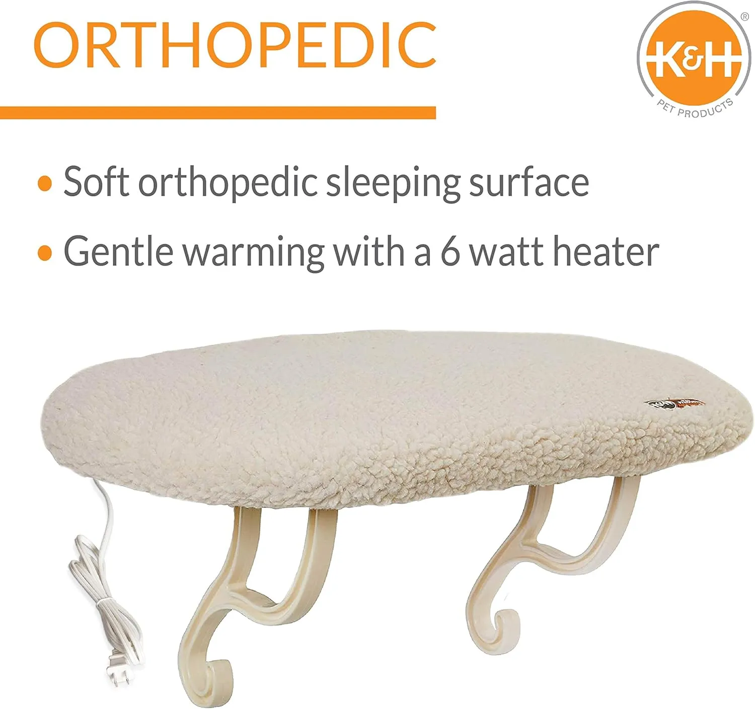 K&H Pet Products Kitty Sill Heated Cat Window Perch for Large Cats, Orthopedic Window Hammock Bed Holds 40LBS, Washable Cover, Kitty Windowsill Bed Seat for Indoors - Cream Fleece, Heated, 14 X 24in