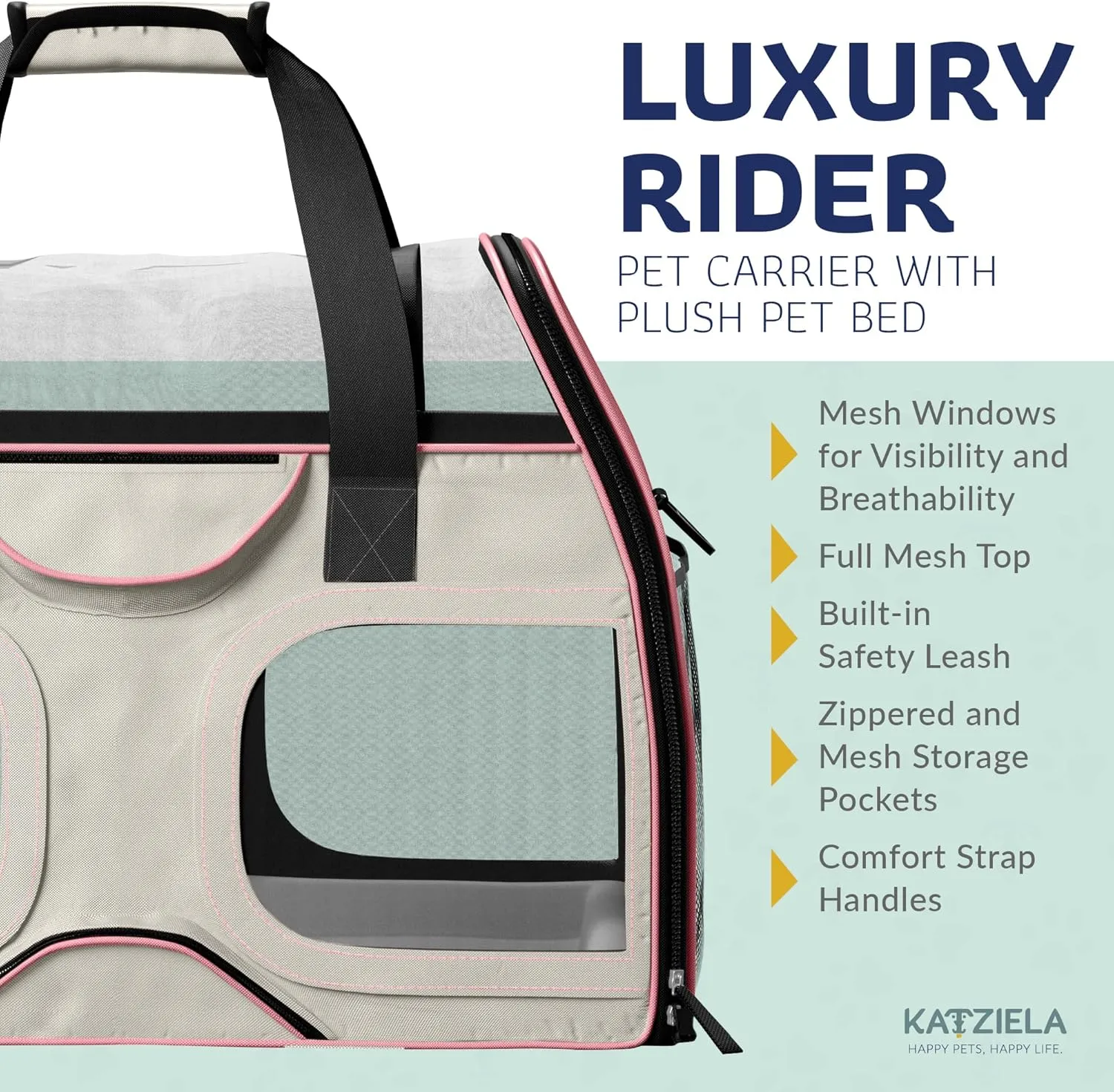 Katziela Pet Carrier - Airline Compliant Dog Carrier - TSA Approved Pet Carrier for Small Dogs and Cats - Soft FAA Travel Airplane Dog Carrier Luggage (Gray/Pink-6 Wheels)