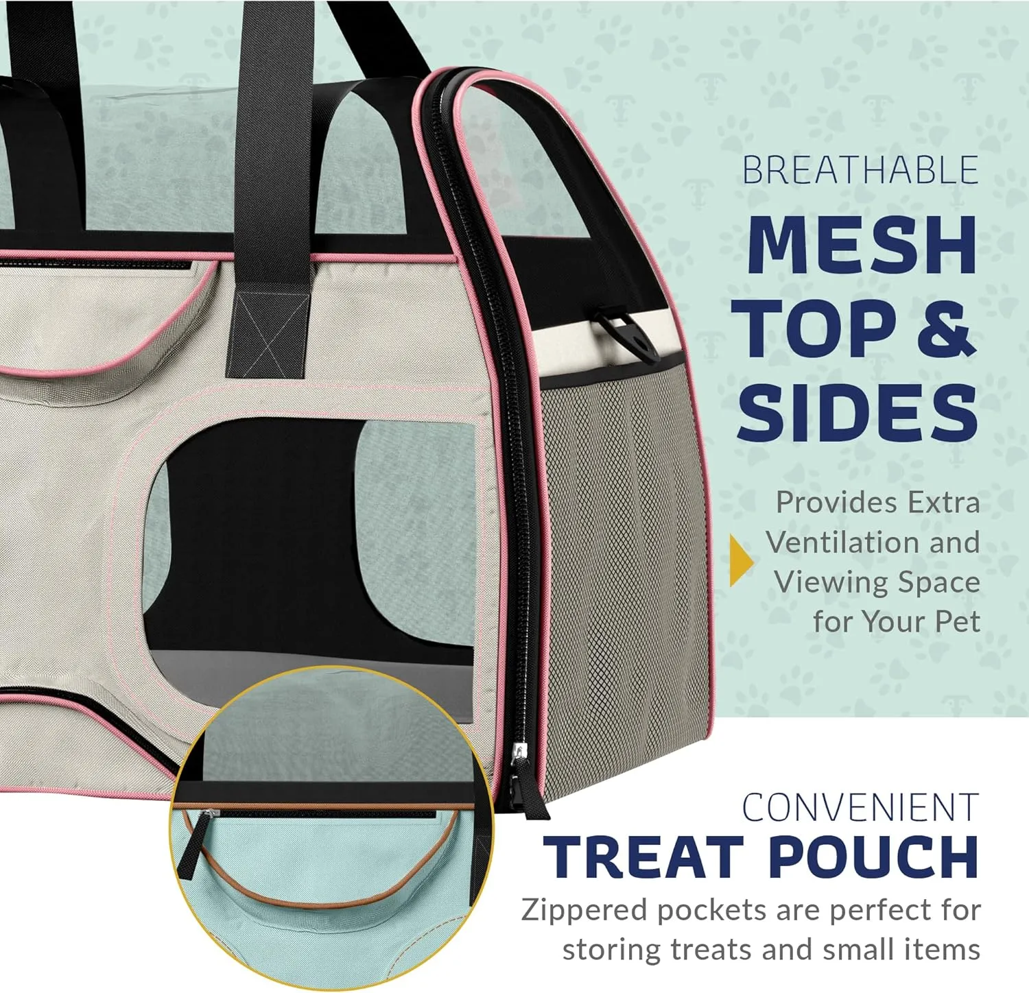 Katziela Pet Carrier - Airline Compliant Dog Carrier - TSA Approved Pet Carrier for Small Dogs and Cats - Soft FAA Travel Airplane Dog Carrier Luggage (Gray/Pink-6 Wheels)