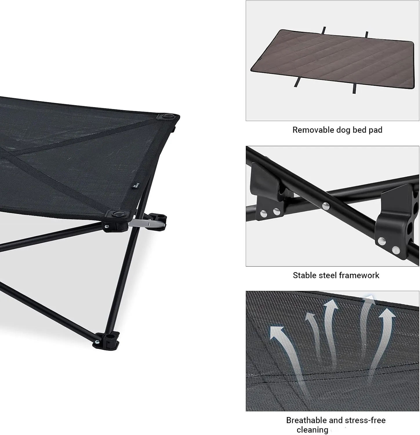 KINGCAMP Folding Cooling Elevated Dog Bed - Portable, Washable Mesh, Travel & Camping Dog Bed - 3 Sizes: Small, Medium, Large
