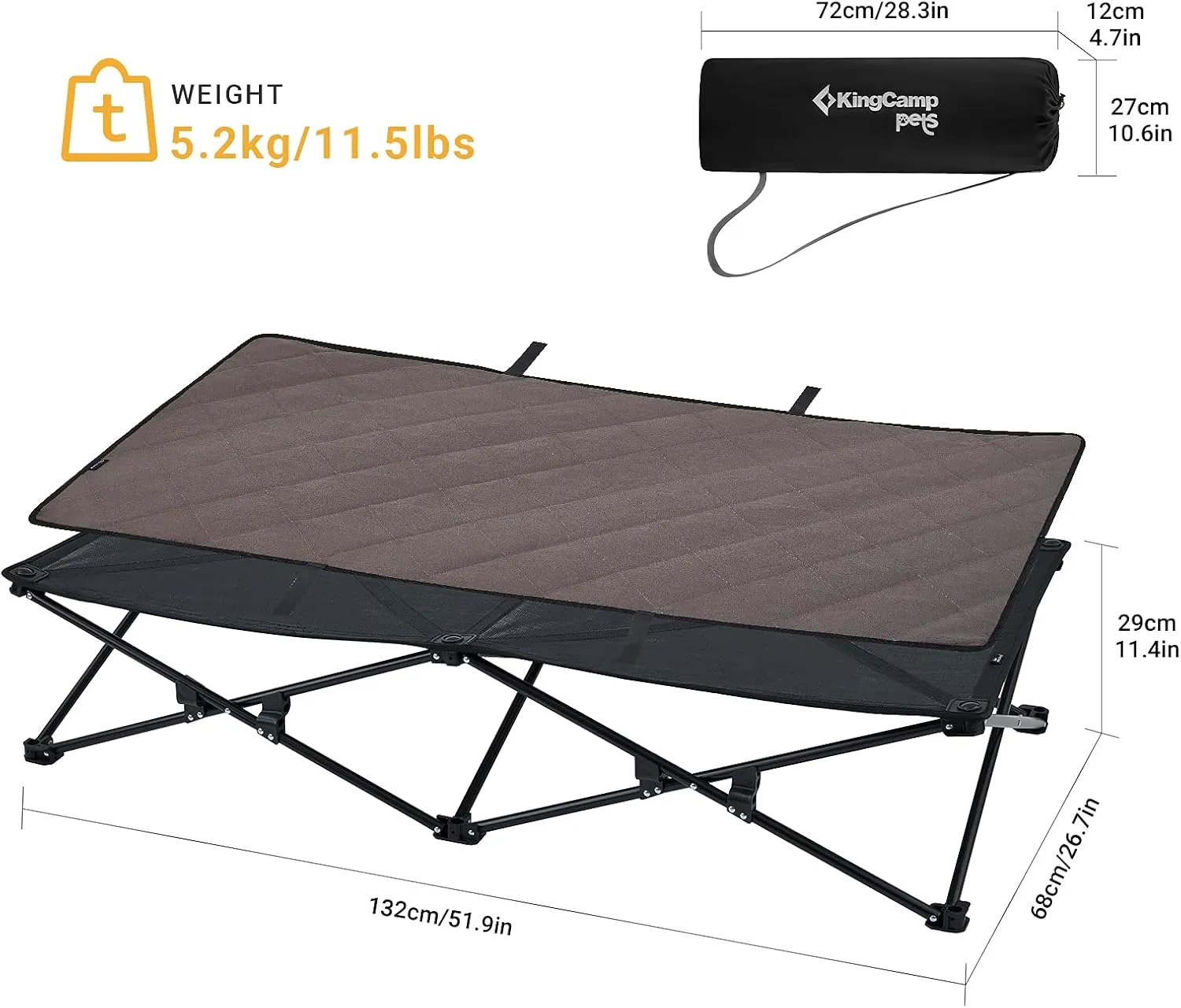 KINGCAMP Folding Cooling Elevated Dog Bed - Portable, Washable Mesh, Travel & Camping Dog Bed - 3 Sizes: Small, Medium, Large