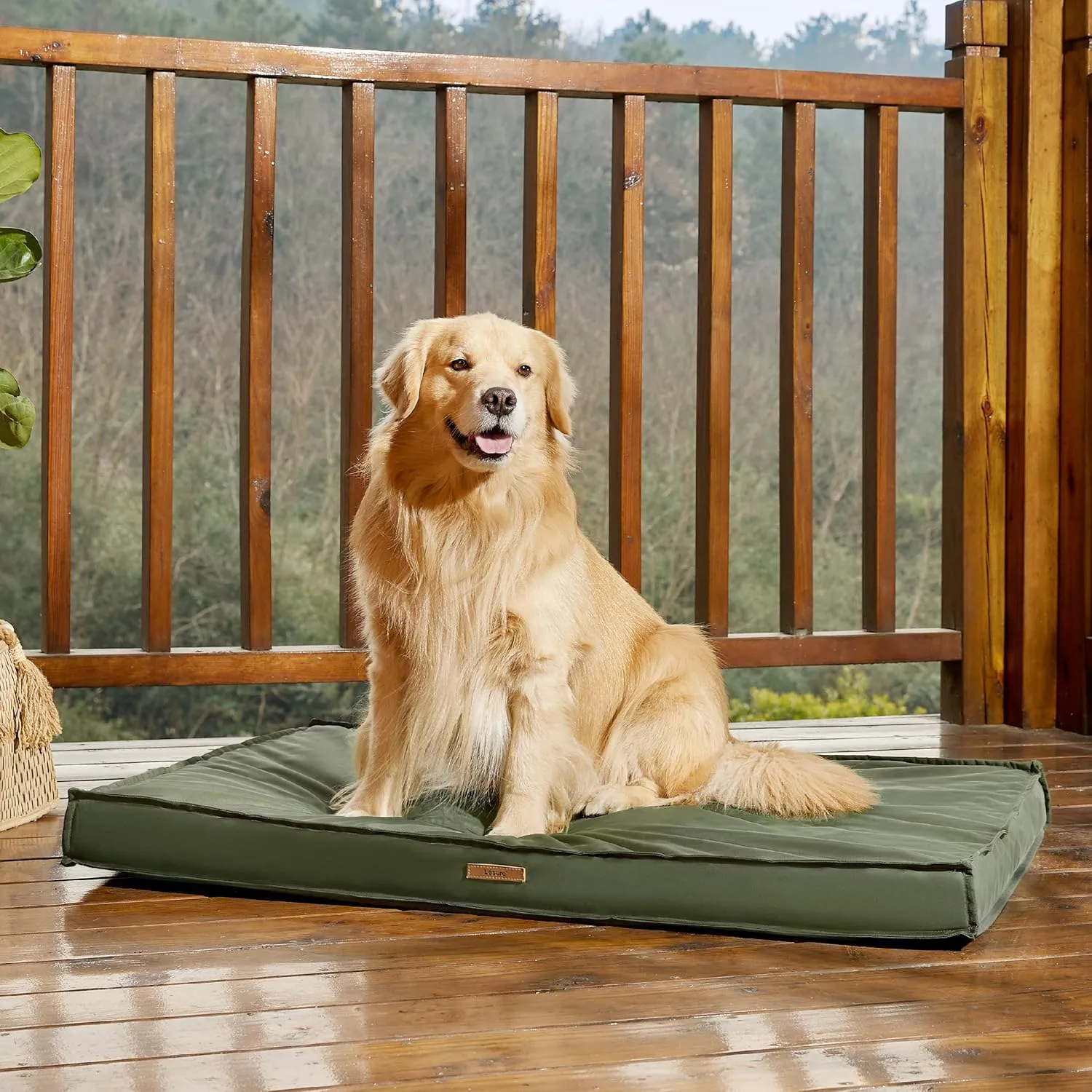 Lesure Outdoor Waterproof Dog Bed for Extra Large Dogs, XL Orthopedic Egg Crate Foam Pet Bed with Oxford Fabric Surface and Removable Washable Cover, Pet Mat 44''x32'', Green