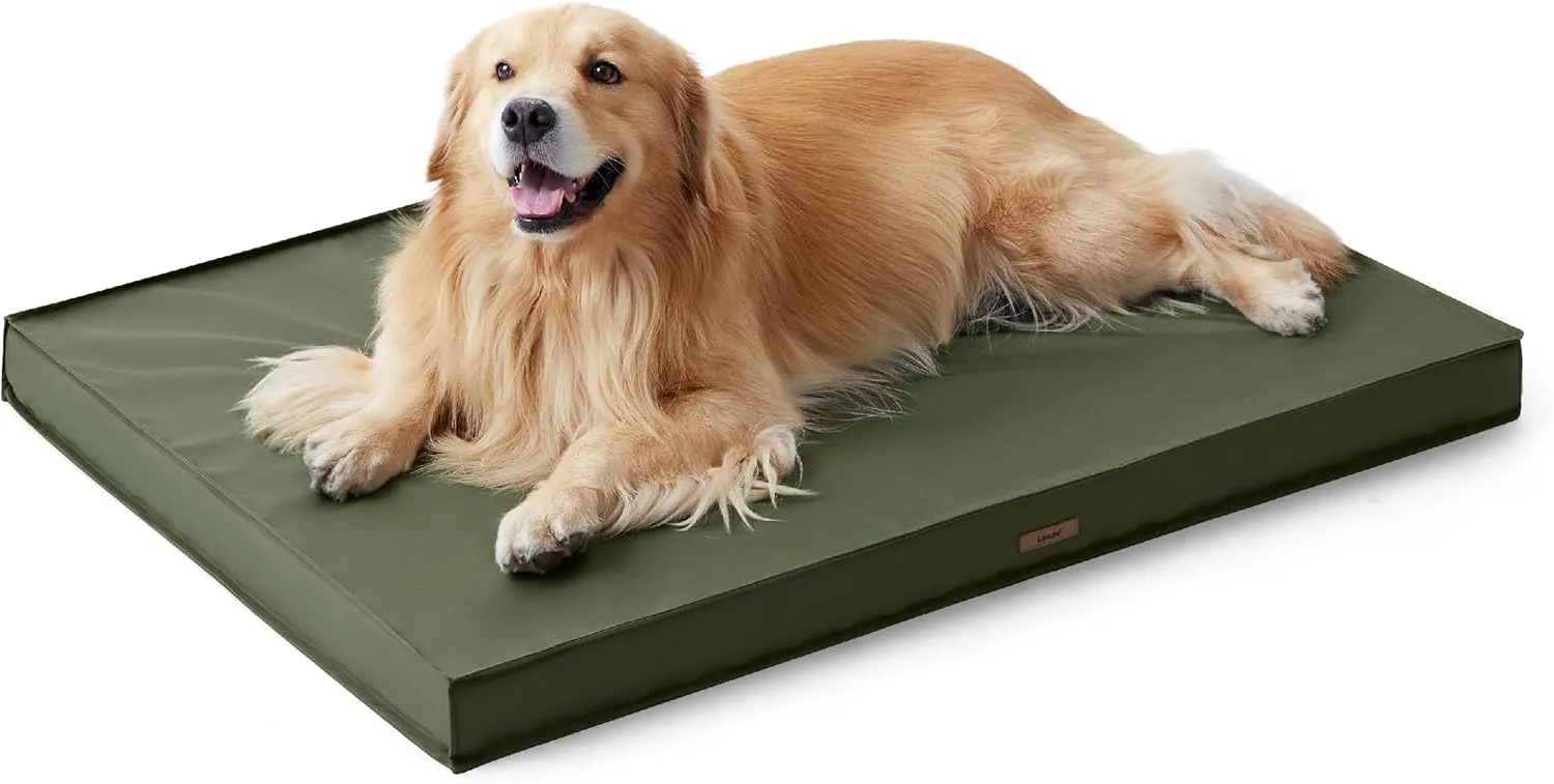 Lesure Outdoor Waterproof Dog Bed for Extra Large Dogs, XL Orthopedic Egg Crate Foam Pet Bed with Oxford Fabric Surface and Removable Washable Cover, Pet Mat 44''x32'', Green