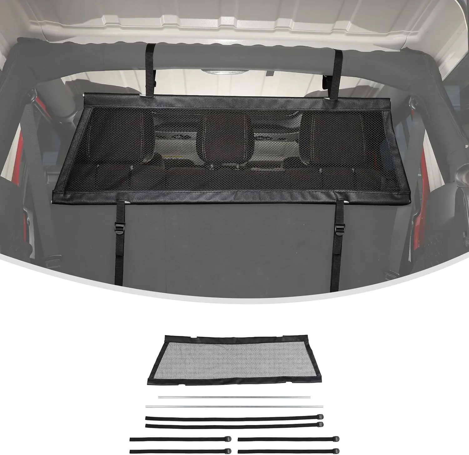 Linskip Trunk Pet Barrier Fit for 2007-2025 Jeep Wrangler JK JL 4XE Accessories, Rear Seat Isolation Net for Jeep Wrangler 4 Door Accessories