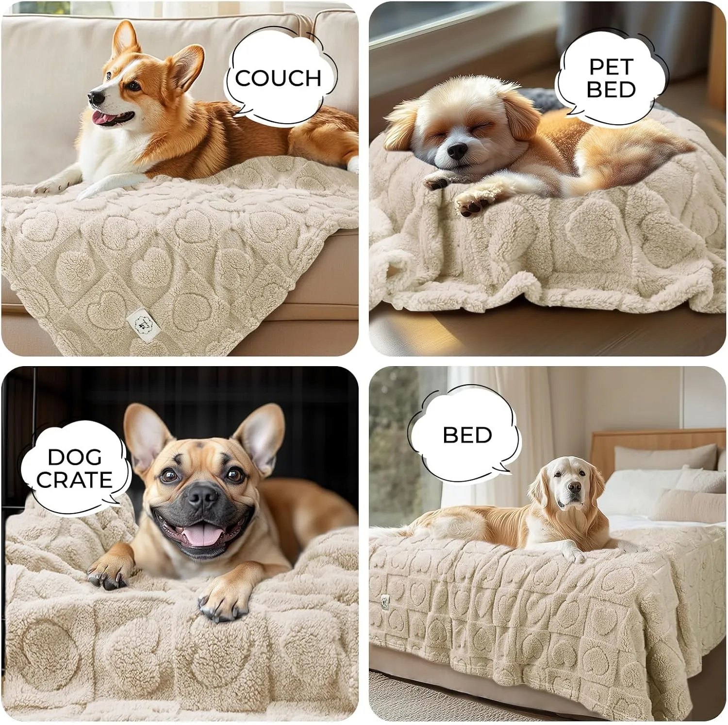Luciphia Small Dog Blanket Washable Pet Bed Cover Soft Fluffy Puppy Couch Protector with Premium Fleece Cozy Calming Cat Blankets for Indoor Cats Beige 41x31 inch