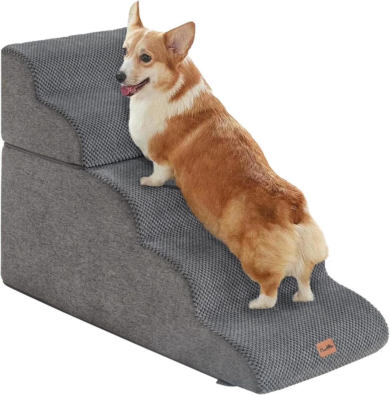 Made4Pets Dog Stairs Ramp for High Bed, 5-Step Pet Stairs for Bed Couch Sofa Climbing, 35D Foam Pet Steps for Small Dogs and Cats, Non-Slip Bottom Dog Steps, Grey