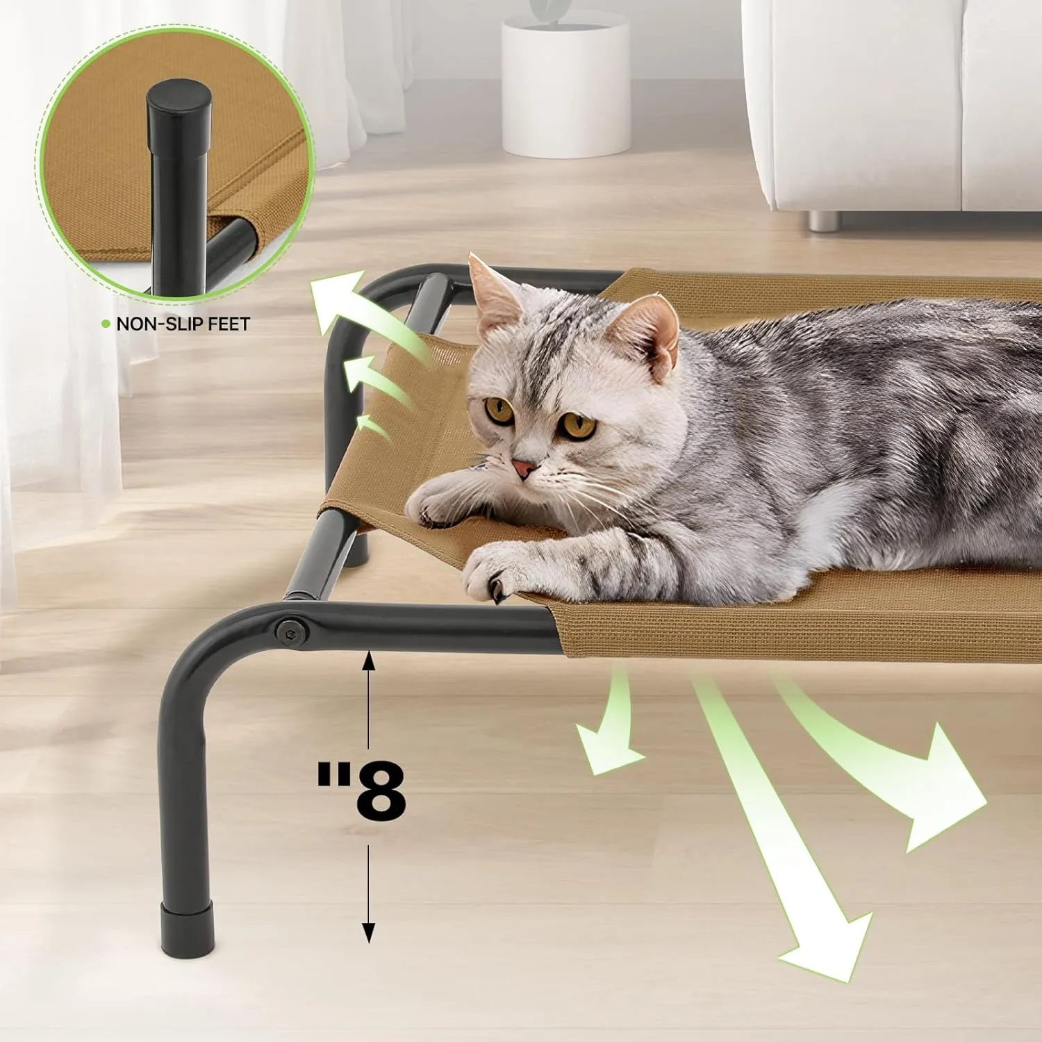 Magshion Elevated Dog Bed, Raised Pet Cot with Non-Slip Feet, Cooling Breathable Mesh Fabric Pet Cot Bed for Indoor Outdoor Use for Small Dogs and Cats up to 50 lbs, Brown