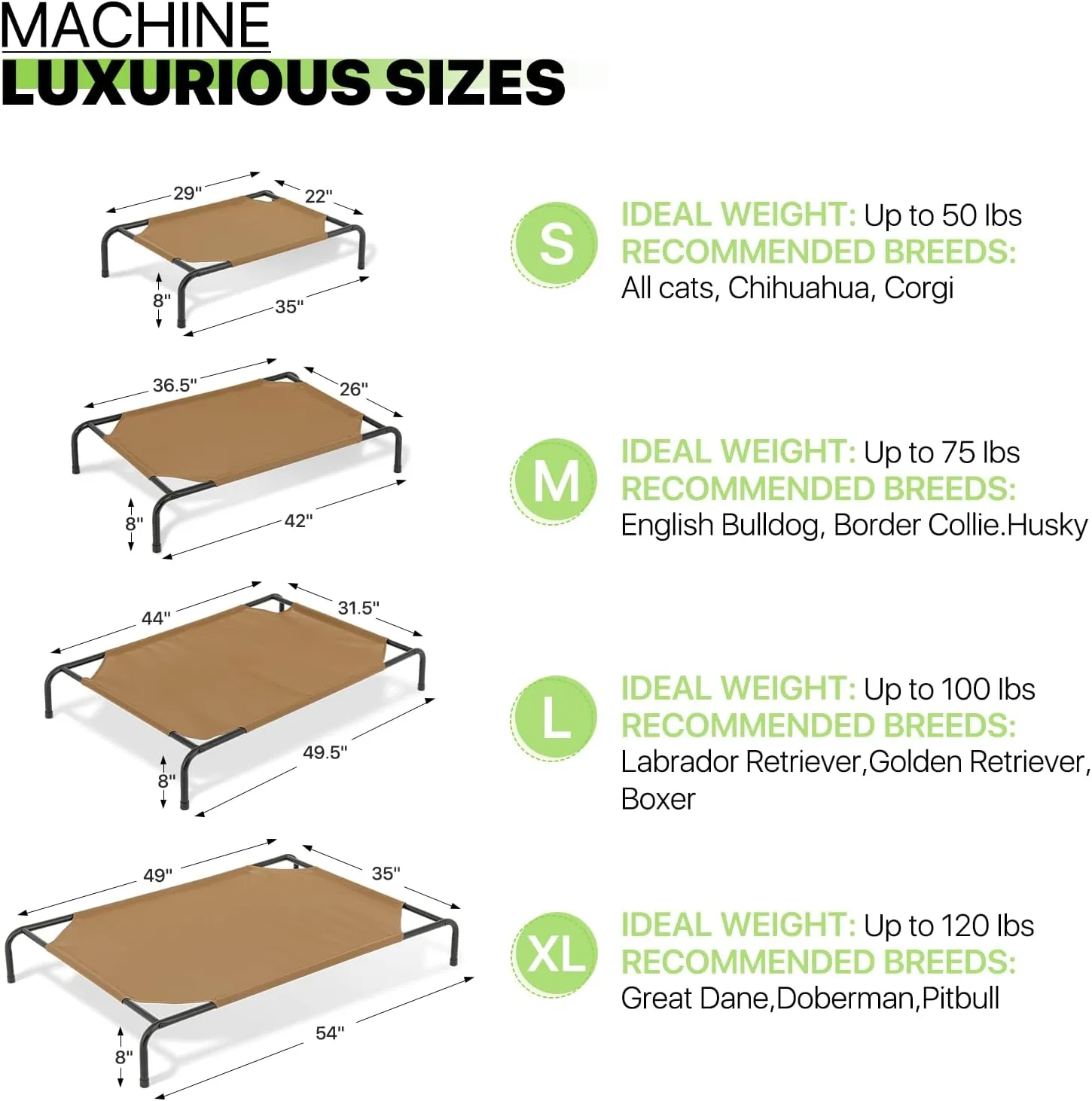 Magshion Elevated Dog Bed, Raised Pet Cot with Non-Slip Feet, Cooling Breathable Mesh Fabric Pet Cot Bed for Indoor Outdoor Use for Small Dogs and Cats up to 50 lbs, Brown