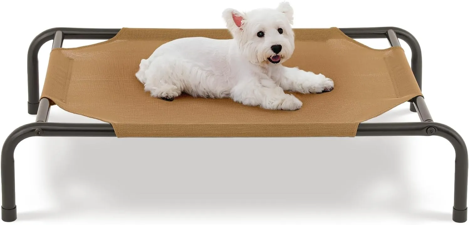 Magshion Elevated Dog Bed, Raised Pet Cot with Non-Slip Feet, Cooling Breathable Mesh Fabric Pet Cot Bed for Indoor Outdoor Use for Small Dogs and Cats up to 50 lbs, Brown