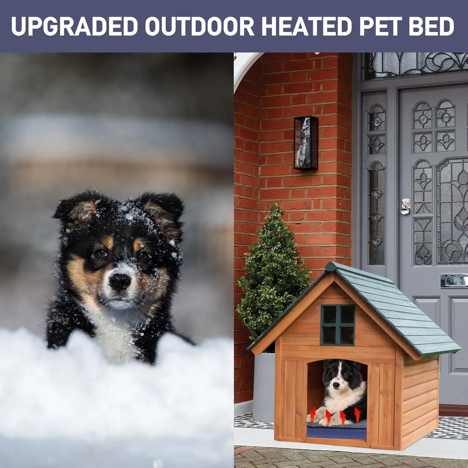 MARUNDA Outdoor Pet Heating Pad for Dogs & Cats - 100% Waterproof Memory Foam Outdoor Heated Cat Bed with Double Built-in AutoThermostat - Heated Pet Bed for Outside Animals (20 X 16 Inch, Heated)