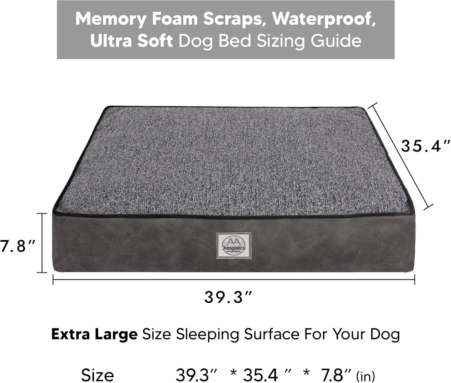 Memory Foam Dog Bed for Extra Large Dogs- Waterproof Dog Bed Mat with Removable Washable Cover, Waterproof Lining and NonSkid Bottom.Grey