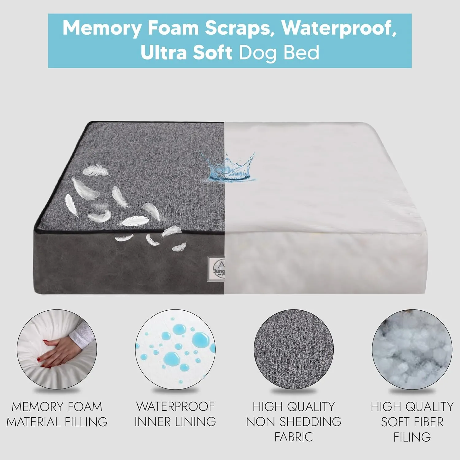 Memory Foam Dog Bed for Extra Large Dogs- Waterproof Dog Bed Mat with Removable Washable Cover, Waterproof Lining and NonSkid Bottom.Grey