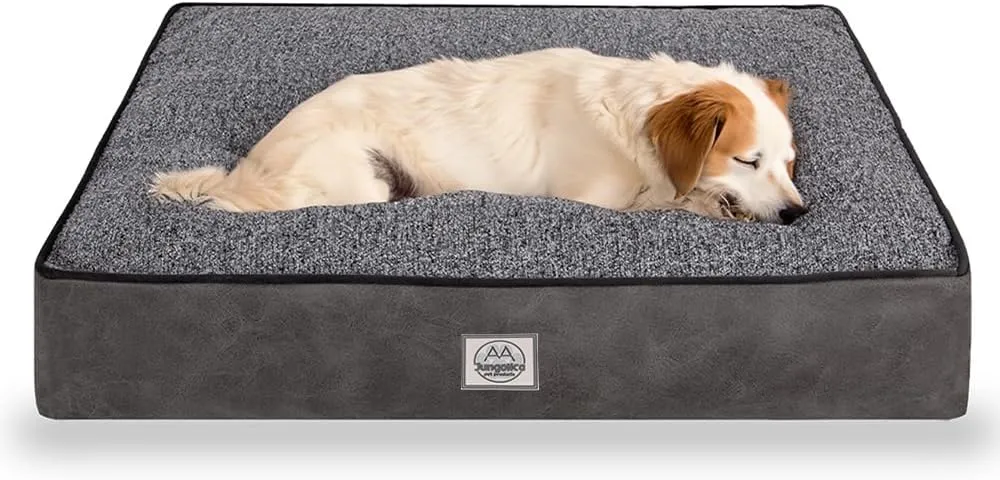Memory Foam Dog Bed for Extra Large Dogs- Waterproof Dog Bed Mat with Removable Washable Cover, Waterproof Lining and NonSkid Bottom.Grey