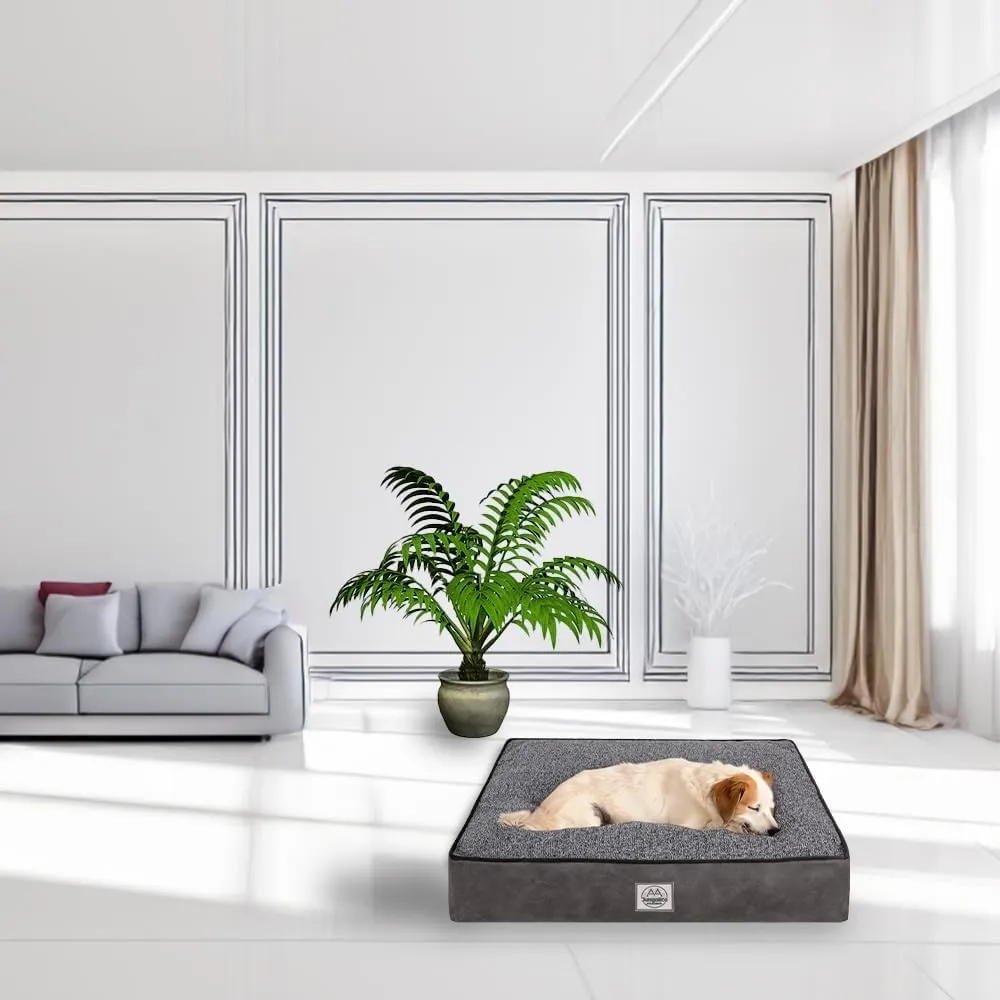 Memory Foam Dog Bed for Extra Large Dogs- Waterproof Dog Bed Mat with Removable Washable Cover, Waterproof Lining and NonSkid Bottom.Grey