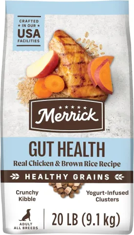 Merrick Gut Health Recipe, Healthy Grains Natural Chicken and Rice Dry Dog Food with Yogurt-Infused Clusters - 20 lb. Bag