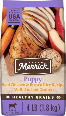Merrick Healthy Grains Premium Dry Dog Food, Wholesome And Natural Kibble For Healthy Digestion, Puppy Recipe - 4.0 lb. Bag