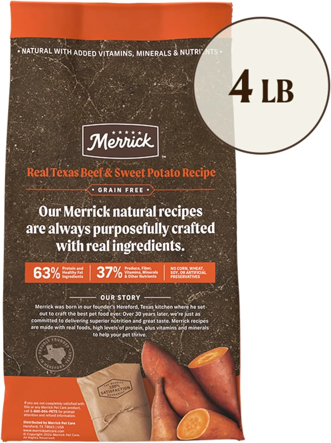 Merrick Premium Grain Free Dry Adult Dog Food, Wholesome And Natural Kibble, Real Texas Beef And Sweet Potato - 4.0 lb. Bag