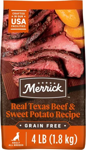 Merrick Premium Grain Free Dry Adult Dog Food, Wholesome And Natural Kibble, Real Texas Beef And Sweet Potato - 4.0 lb. Bag