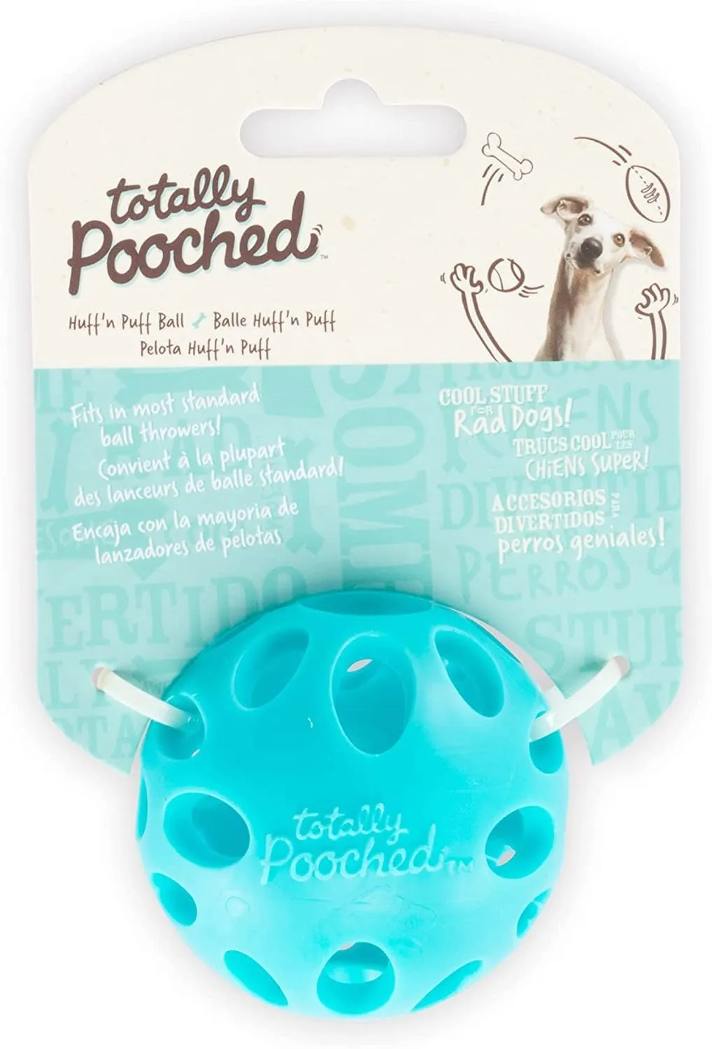 Messy Mutts Totally Pooched Huff'n Puff Ball | 3.1 TPR Puzzle Ball for Dogs | 2-in-1 Durable Interactive Toy and Tooth Cleaner | Teal