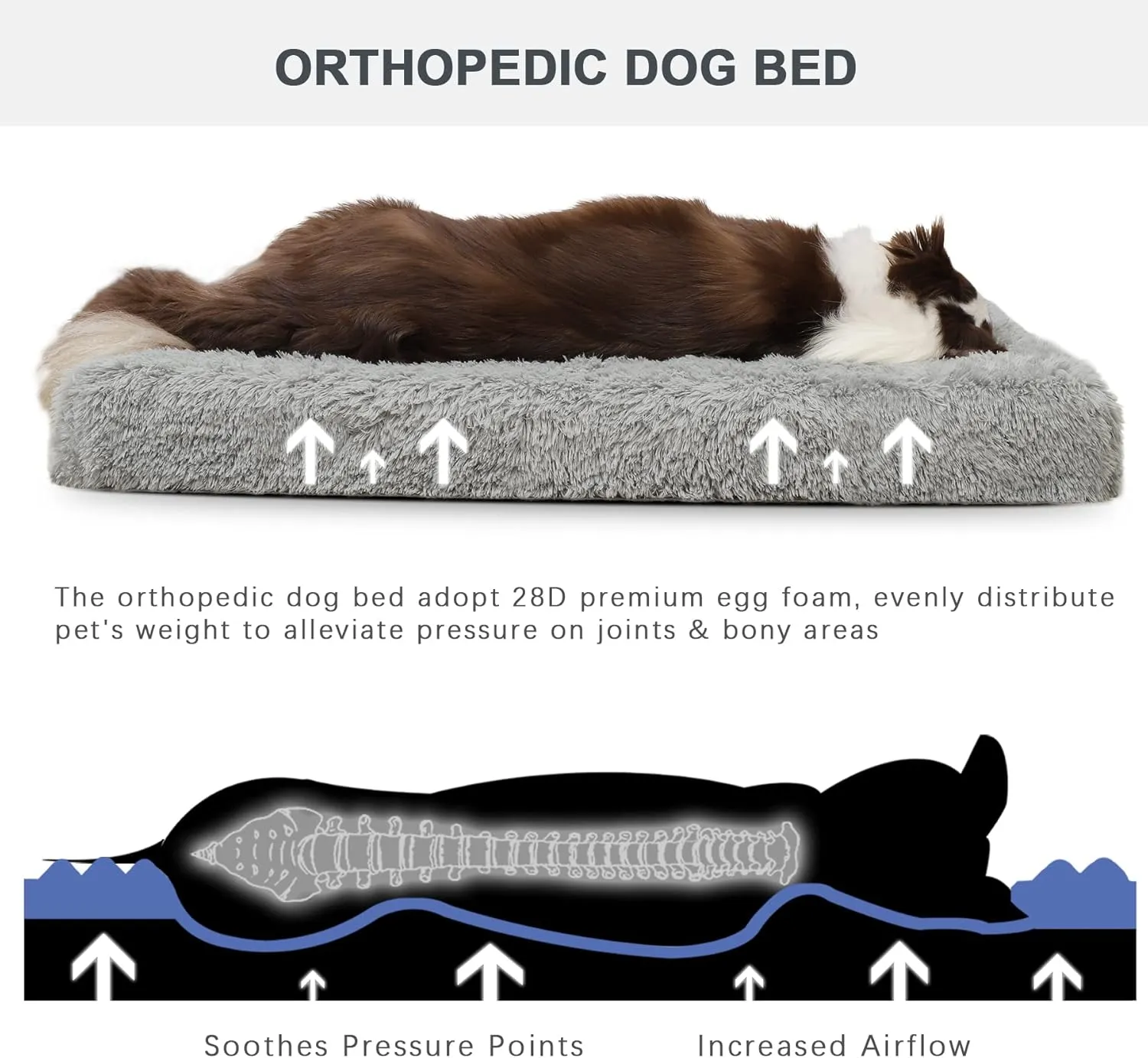 MIHIKK Extra Large Orthopedic Dog Bed - XL Egg Crate Foam Mattress with Removable Washable Cover, Waterproof & Non-Skid Bottom, Comfortable Anti-Anxiety Pet Bed, 41x29 inch, Gray