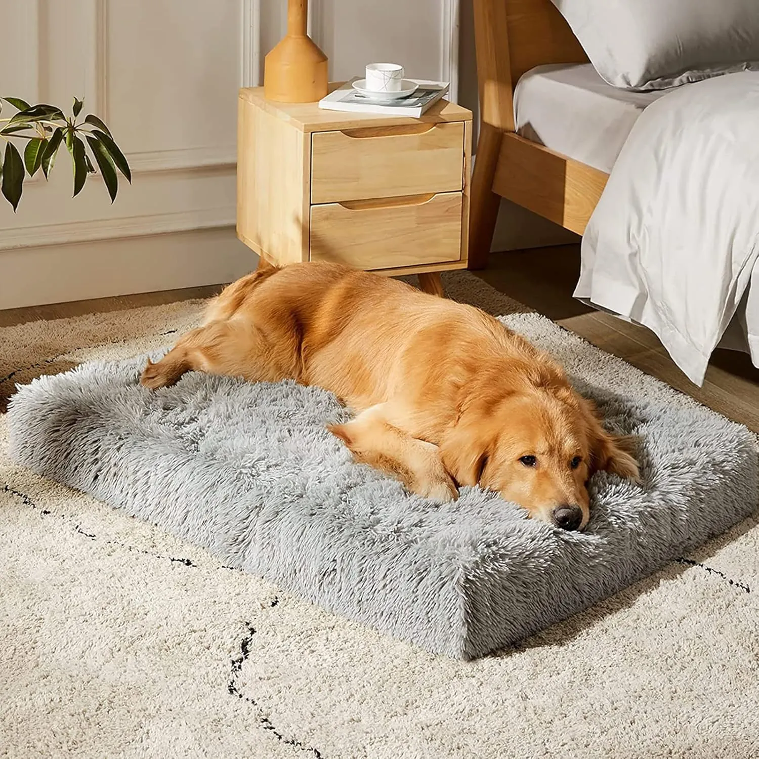MIHIKK Extra Large Orthopedic Dog Bed - XL Egg Crate Foam Mattress with Removable Washable Cover, Waterproof & Non-Skid Bottom, Comfortable Anti-Anxiety Pet Bed, 41x29 inch, Gray