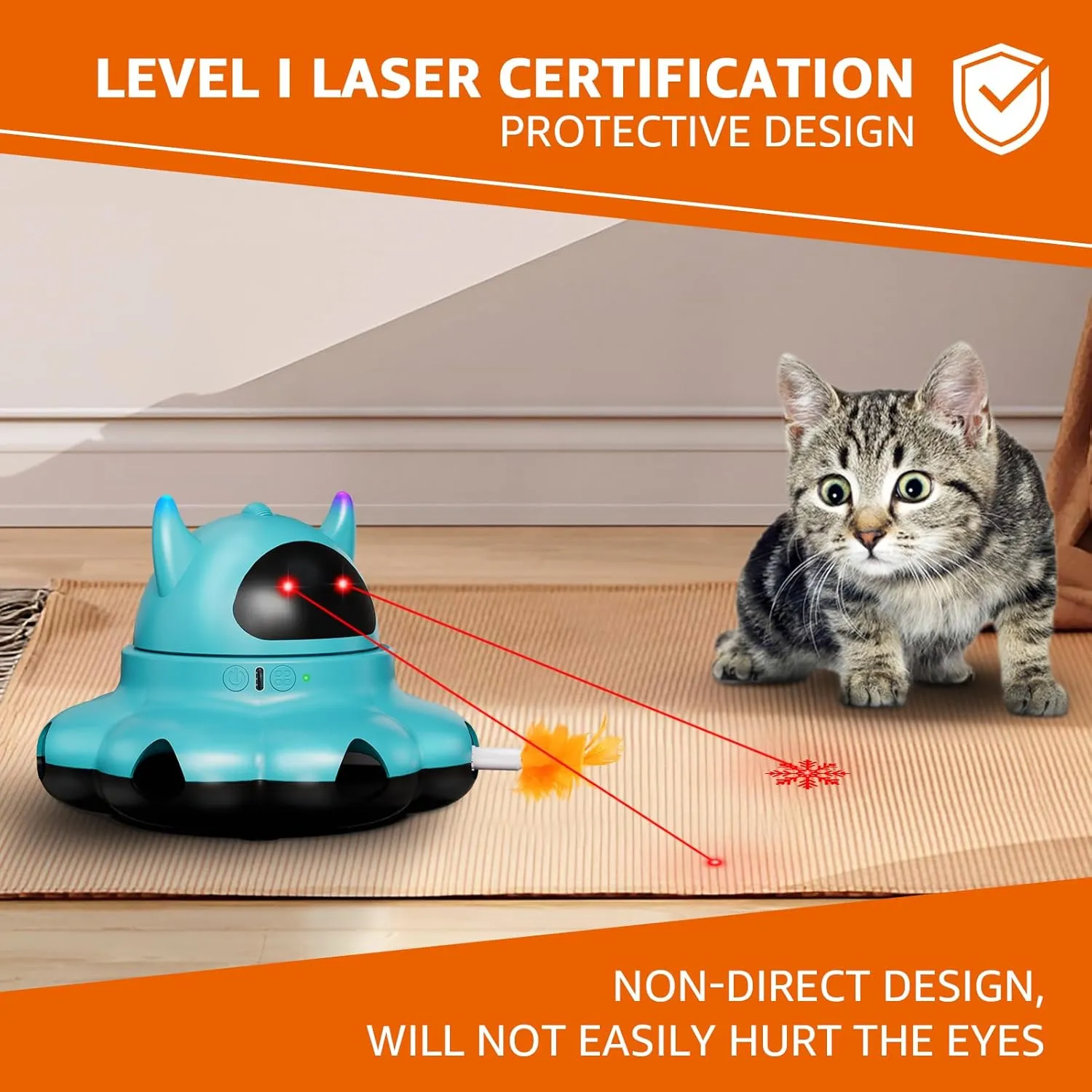MIKK Cat Laser Toy 2-in-1 Interactive for Indoor Cats Automatic with Remote Control Moving Ambush Cat Feather Toys USB Rechargeable Electronic Kitten Toy for for Indoor Exercise (Blue)