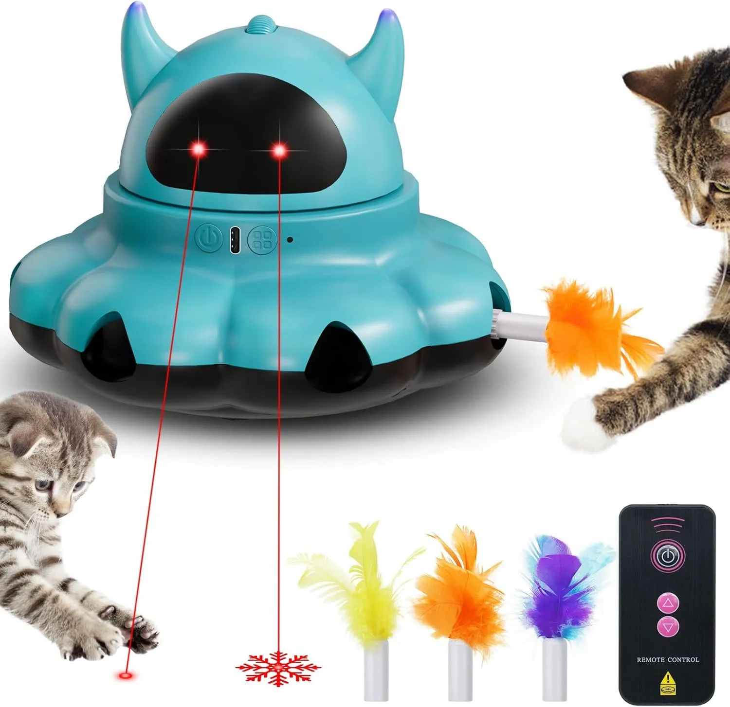 MIKK Cat Laser Toy 2-in-1 Interactive for Indoor Cats Automatic with Remote Control Moving Ambush Cat Feather Toys USB Rechargeable Electronic Kitten Toy for for Indoor Exercise (Blue)