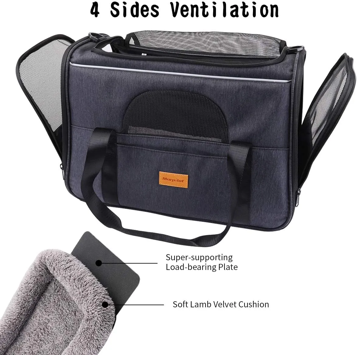 Morpilot Pet Carrier Bag, Portable Cat Carrier Bag Top Opening, Removable Mat and Breathable Mesh, Foldable Cat Carrier Transport Bag for Dogs and Cats, with Shoulder Strap and Pet Bowl Gray