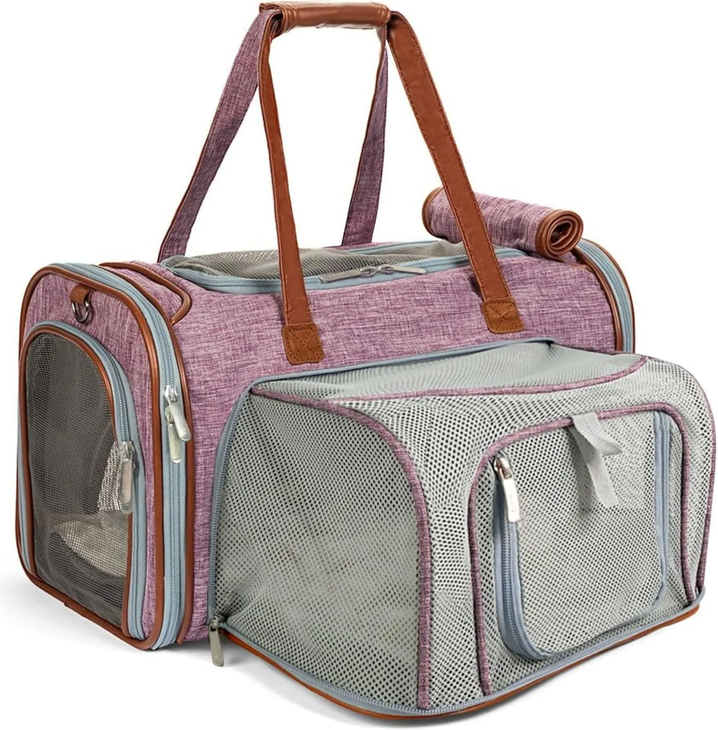 Mr. Peanut's Expandable Airline Approved Soft Sided Pet Carrier, Low Profile Gold Series Tote, Premium Brand Self Locking Zippers, Plush Faux Fleece Bedding with a Sturdy Plywood Base