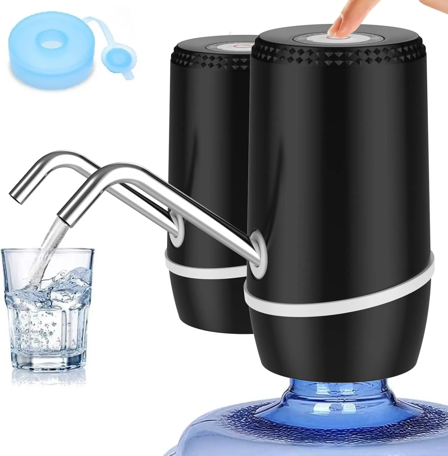 Myvision 2 Pack Electric Portable 5 Gallon Water Dispenser, Universal Micro USB Charging Water Bottle Pump, 3-5 Gallon Jug Water Dispenser with Silicone Cap (2pcs Mode 9)