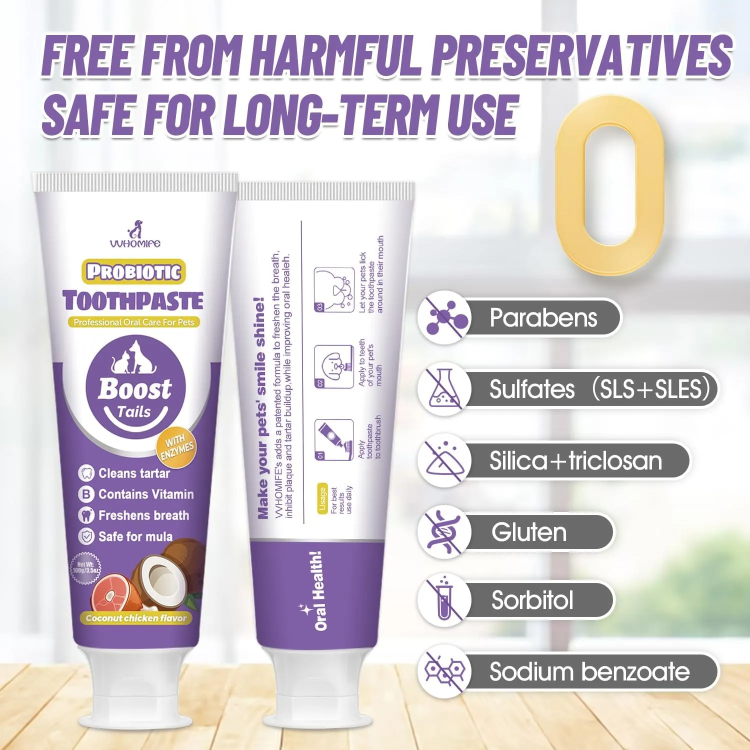 Natural Coconut Oil Cat & Dog Toothpaste-Enzymatic and Probiotic Toothpaste, with VitaminB. Controls Plaque, Tartar and Bad Breath. Safe & Fresh Toothpaste for Pet. 3.52oz-Coconut Chicken Flavor