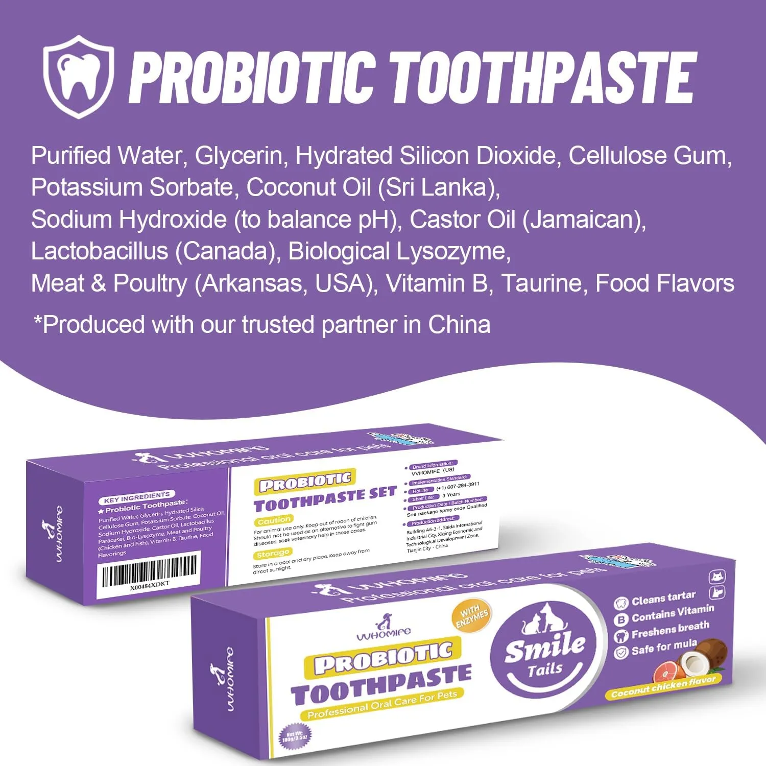 Natural Coconut Oil Cat & Dog Toothpaste-Enzymatic and Probiotic Toothpaste, with VitaminB. Controls Plaque, Tartar and Bad Breath. Safe & Fresh Toothpaste for Pet. 3.52oz-Coconut Chicken Flavor