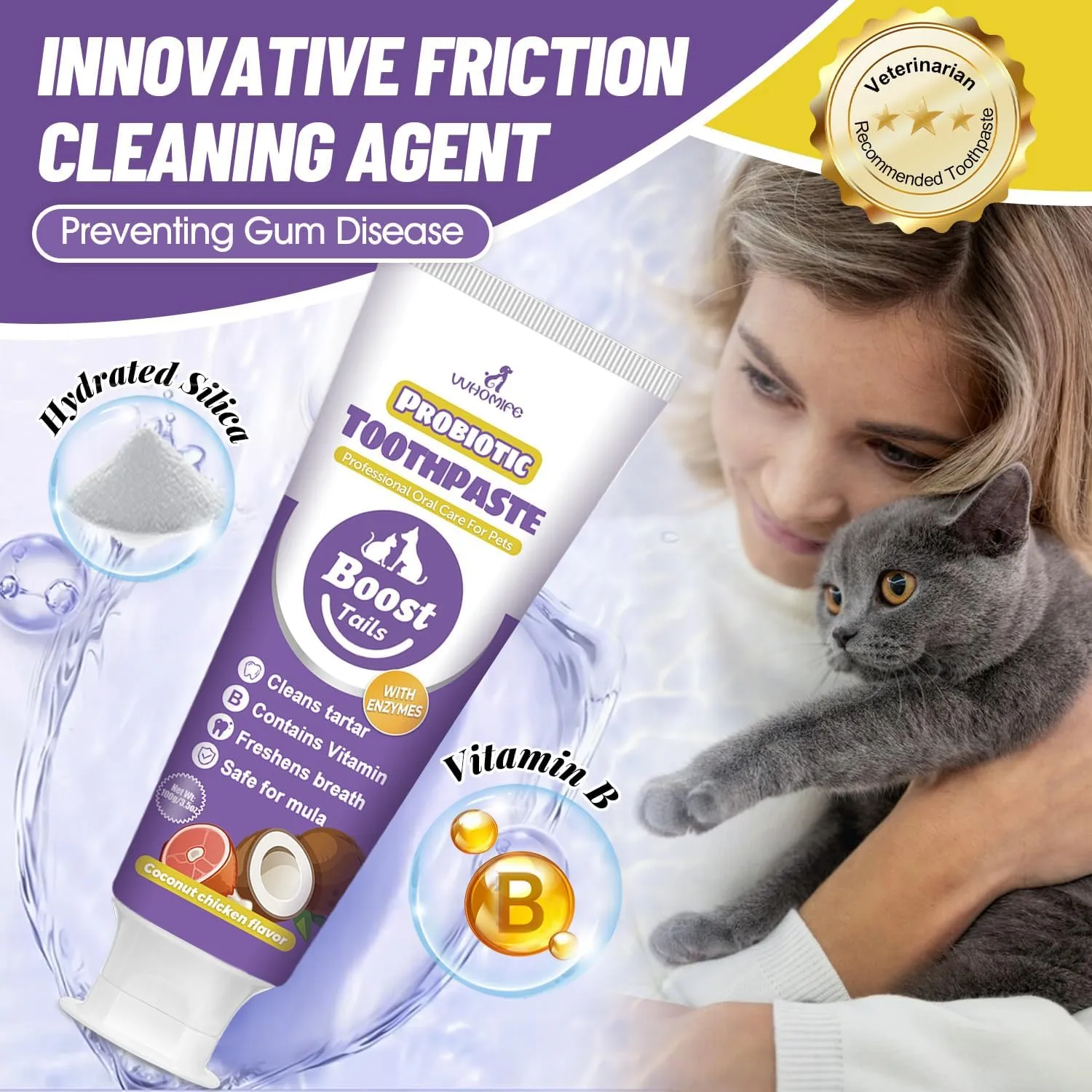 Natural Coconut Oil Cat & Dog Toothpaste-Enzymatic and Probiotic Toothpaste, with VitaminB. Controls Plaque, Tartar and Bad Breath. Safe & Fresh Toothpaste for Pet. 3.52oz-Coconut Chicken Flavor