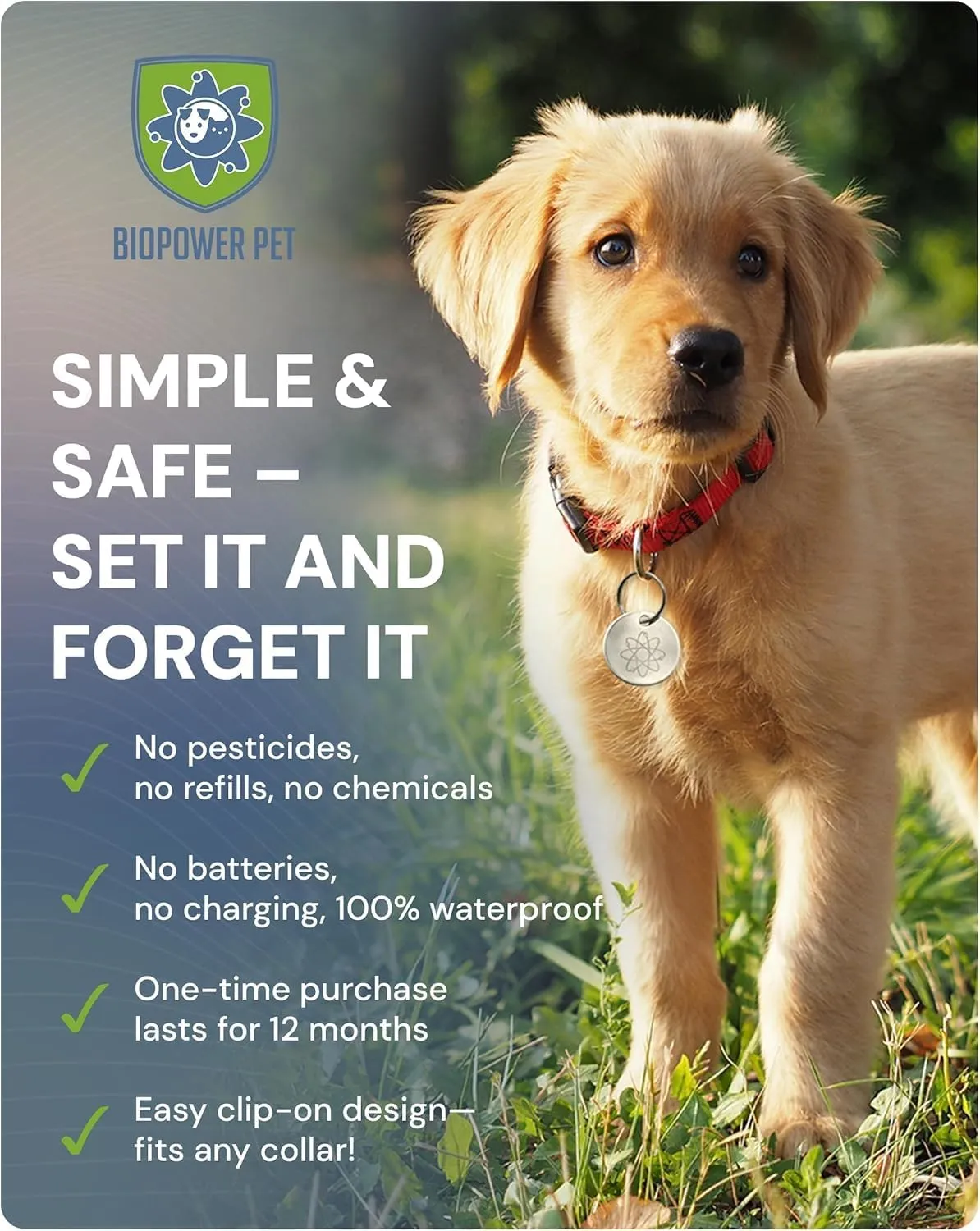 Natural Flea & Tick Repellent Collar Tag for Dogs & Cats  BioPower Pet Shield  Safe for Pets When Used as Directed  Lasts 1 Full Year (2 Pack)