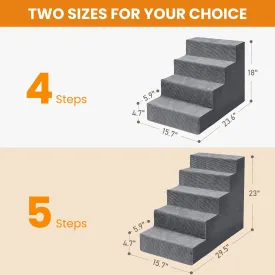 Niubya Dog Stairs for Small Dog and Cats, 23H Non-Slip Bottom Pet Steps for High Beds and Couch,High-Density Foam Pet Steps Grey, 5 Steps