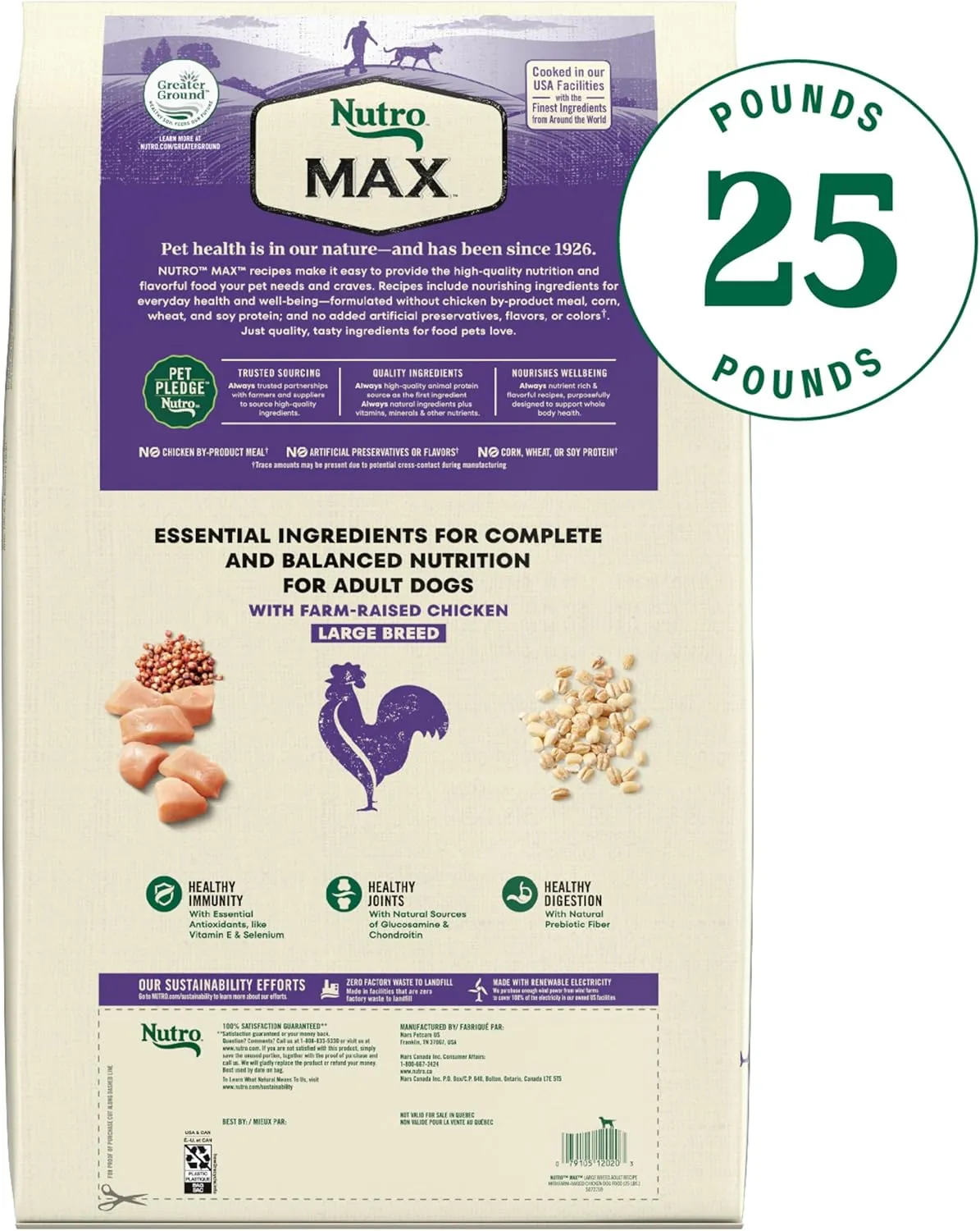 Nutro Max Adult Large Breed Dry Dog Food with Farm-Raised Chicken, 25 lb. Bag