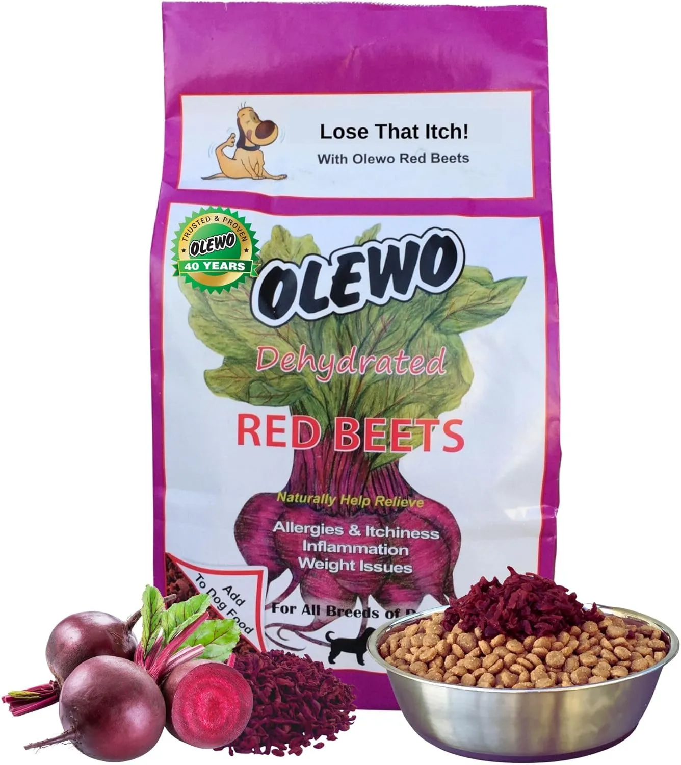 Olewo Original Red Beets for Dogs  Natural Anti Itch for Dogs, Dog Food Topper, Immune, Cleansing, Skin & Coat Support, Dehydrated Whole Food Dog Multivitamin, Fiber for Dogs, 1 lb