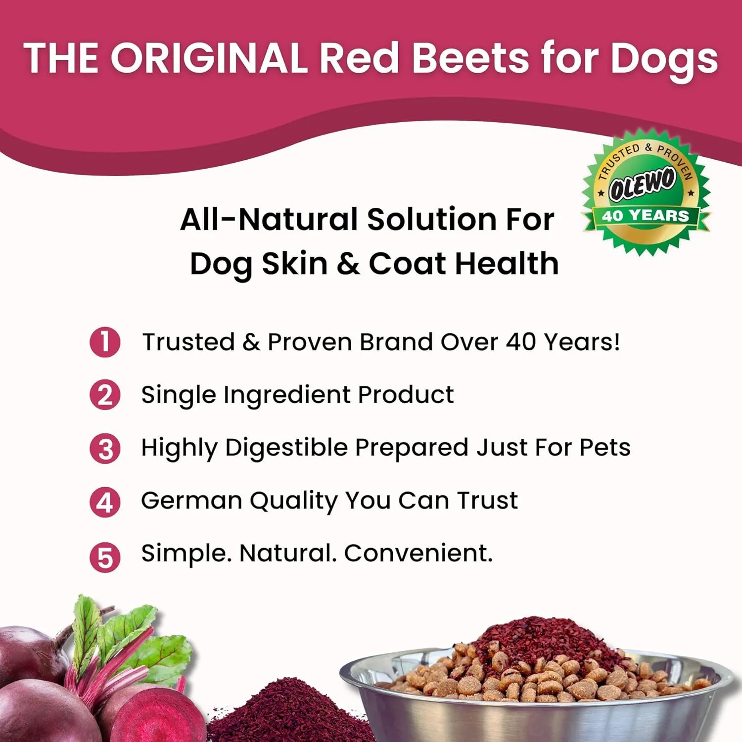 Olewo Original Red Beets for Dogs  Natural Anti Itch for Dogs, Dog Food Topper, Immune, Cleansing, Skin & Coat Support, Dehydrated Whole Food Dog Multivitamin, Fiber for Dogs, 1 lb