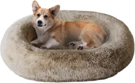 Orthopedic Calming Dog Bed for Large Dogs, Anti Anxiety Pet Beds with Supportive Foam, Removable Washable Oval Pets Couch, Fluffy Cuddle Bolster Cushion, Beige