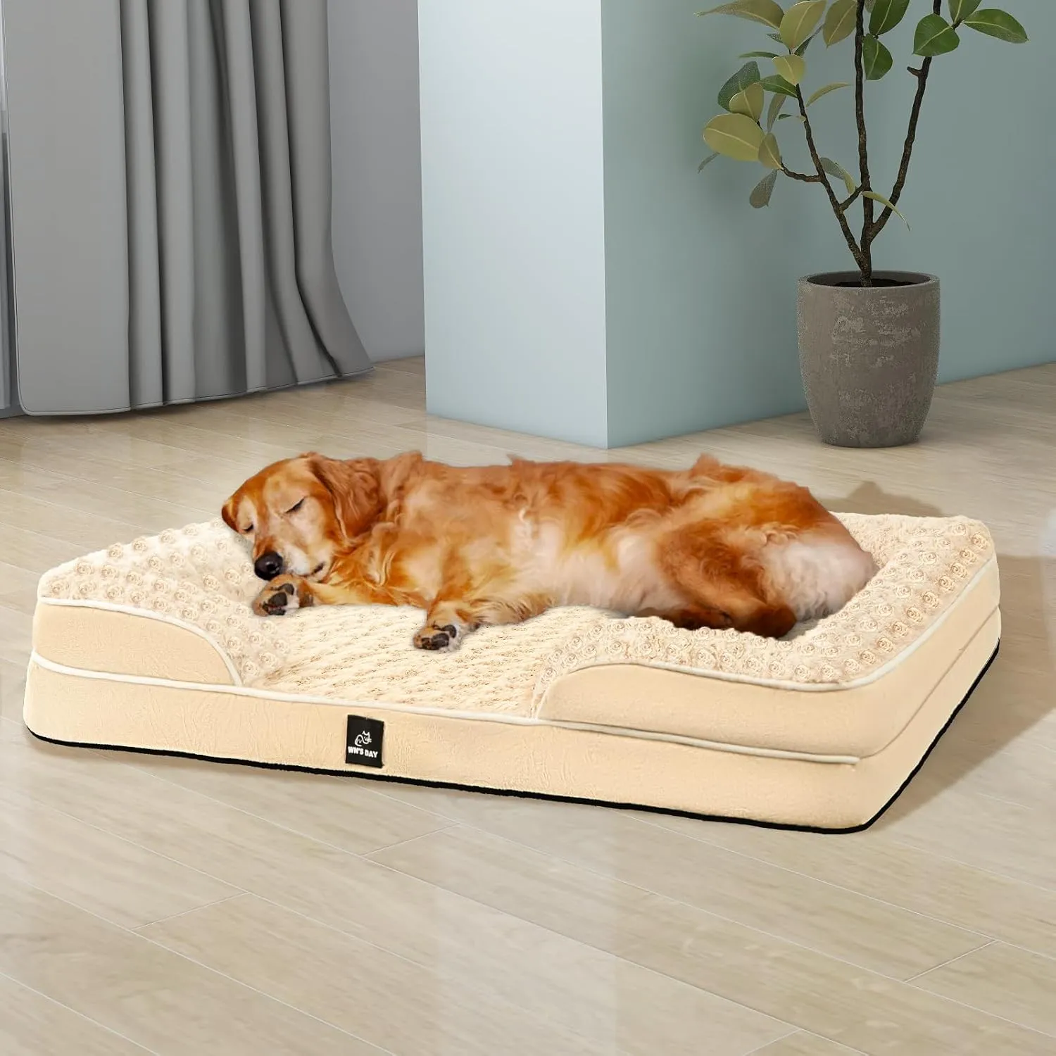 Orthopedic Dog Bed for Large Medium Sized, Washable Memory Foam Large Dog Bed, Medium Pet Sofa with Removable Cover, Washable Waterproof Pet Couch Beds(Beige, L)