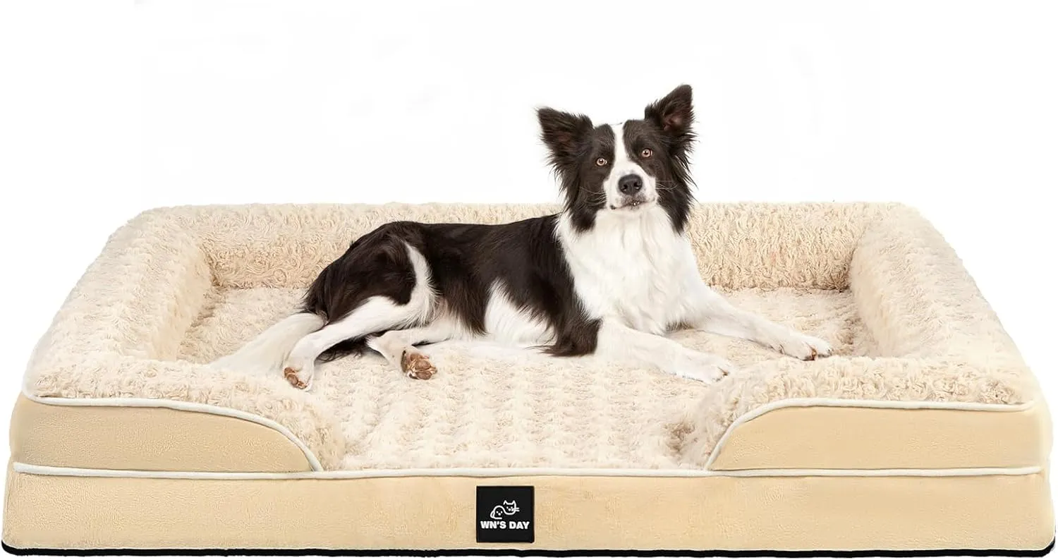Orthopedic Dog Bed for Large Medium Sized, Washable Memory Foam Large Dog Bed, Medium Pet Sofa with Removable Cover, Washable Waterproof Pet Couch Beds(Beige, L)