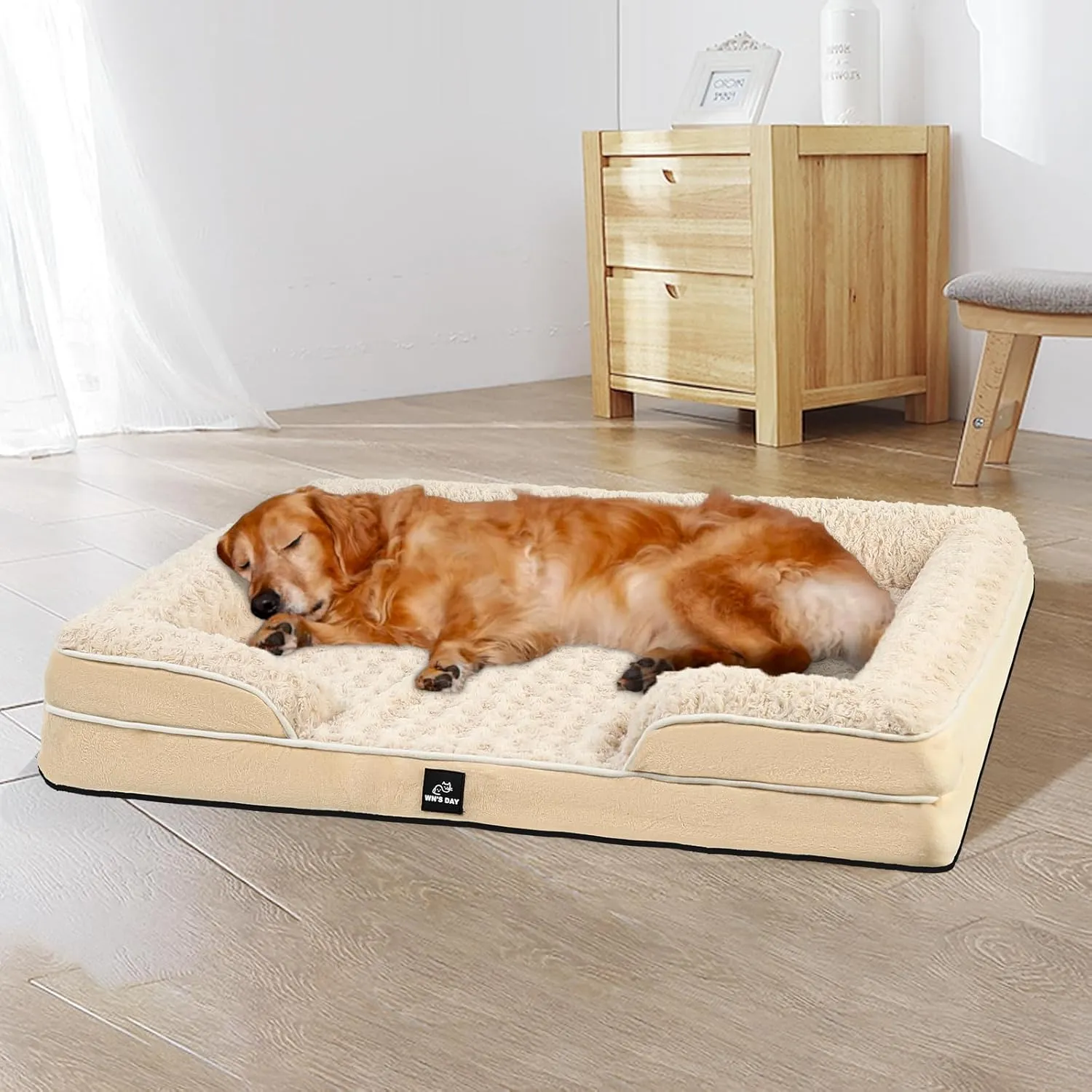 Orthopedic Dog Bed for Large Medium Sized, Washable Memory Foam Large Dog Bed, Medium Pet Sofa with Removable Cover, Washable Waterproof Pet Couch Beds(Beige, L)