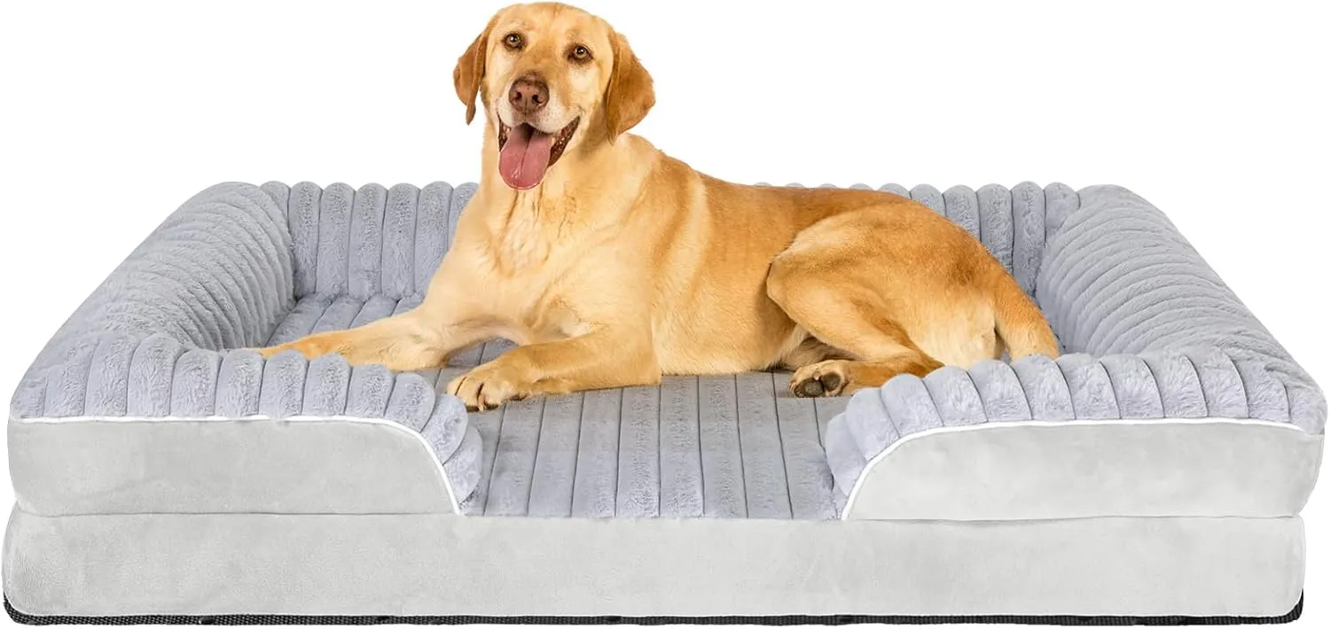 Orthopedic Dog Bed for Large Medium Sized, Washable Memory Foam Large Dog Bed Premium Soft Corduroy Fleece, Durable Medium Pet Sofa with Removable Cover, Washable Waterproof Pet Couch Beds(Grey, XL)