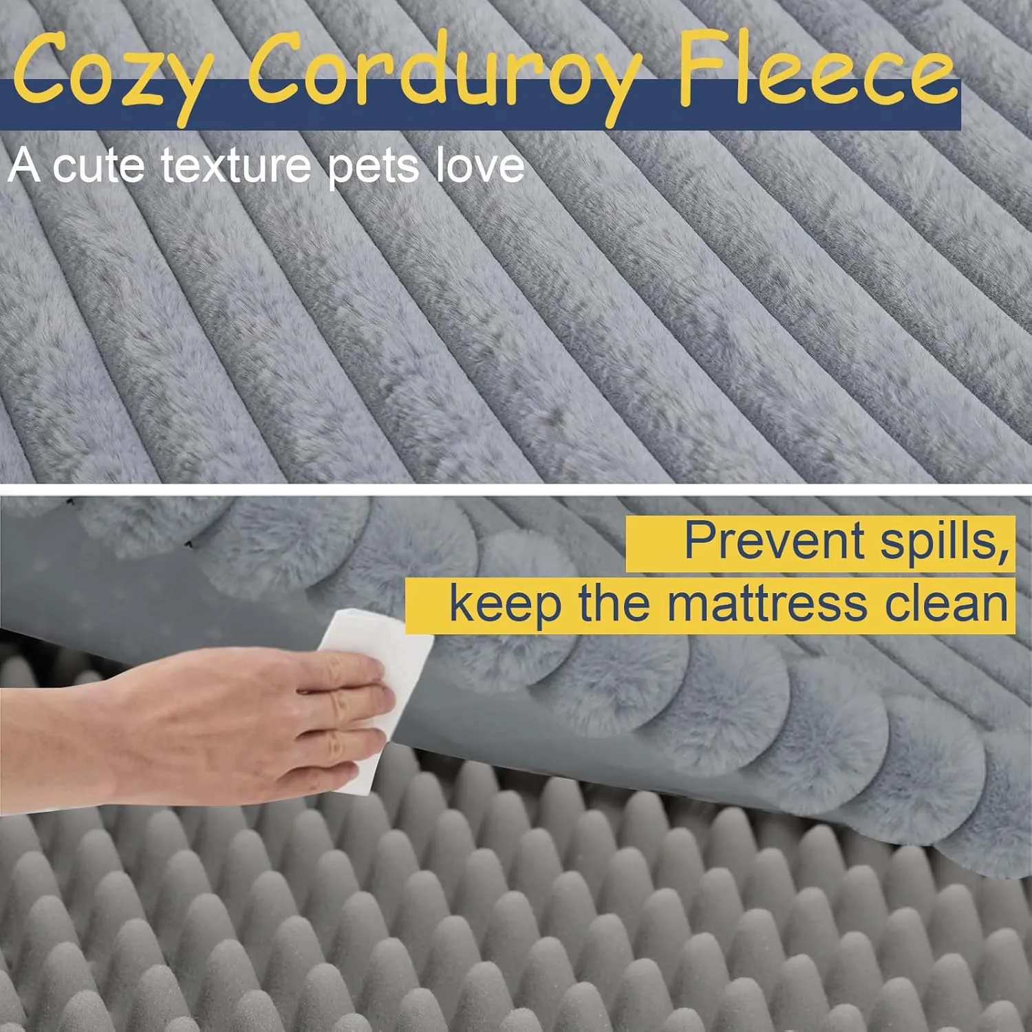 Orthopedic Dog Bed for Large Medium Sized, Washable Memory Foam Large Dog Bed Premium Soft Corduroy Fleece, Durable Medium Pet Sofa with Removable Cover, Washable Waterproof Pet Couch Beds(Grey, XL)