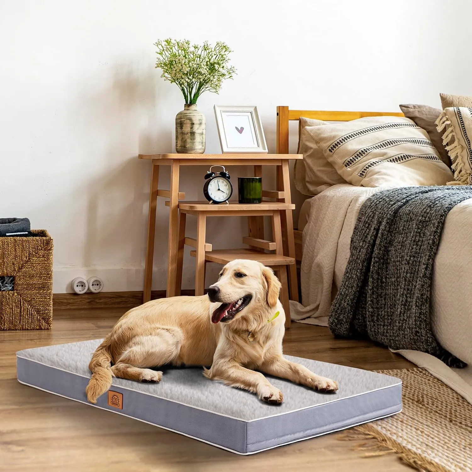 Orthopedic Dog Bed for Medium Dogs, Waterproof Deluxe Plush Dog Crate Bed with Removable Washable Cover & Anti-Slip Bottom, Egg Crate Foam Pet Bed Mat, 30 x 20 Inches, Silver Grey
