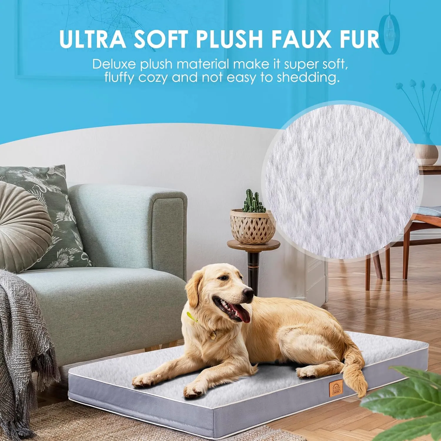 Orthopedic Dog Bed for Medium Dogs, Waterproof Deluxe Plush Dog Crate Bed with Removable Washable Cover & Anti-Slip Bottom, Egg Crate Foam Pet Bed Mat, 30 x 20 Inches, Silver Grey