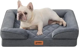 Orthopedic Dog Bed for Medium Size Dogs, Washable Dog Beds with Bolsters, Memory Foam Pet Sofa Bed with Removable Waterproof Cover & Nonskid Bottom, Grey